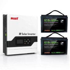 Комплект ДБЖ №155 (24в 3 кВт): Інвертор MUST (3 кВт, 24В) + 2 АКБ LiFePO4 (3,1 кВт, 12.8 В, 120AH)
